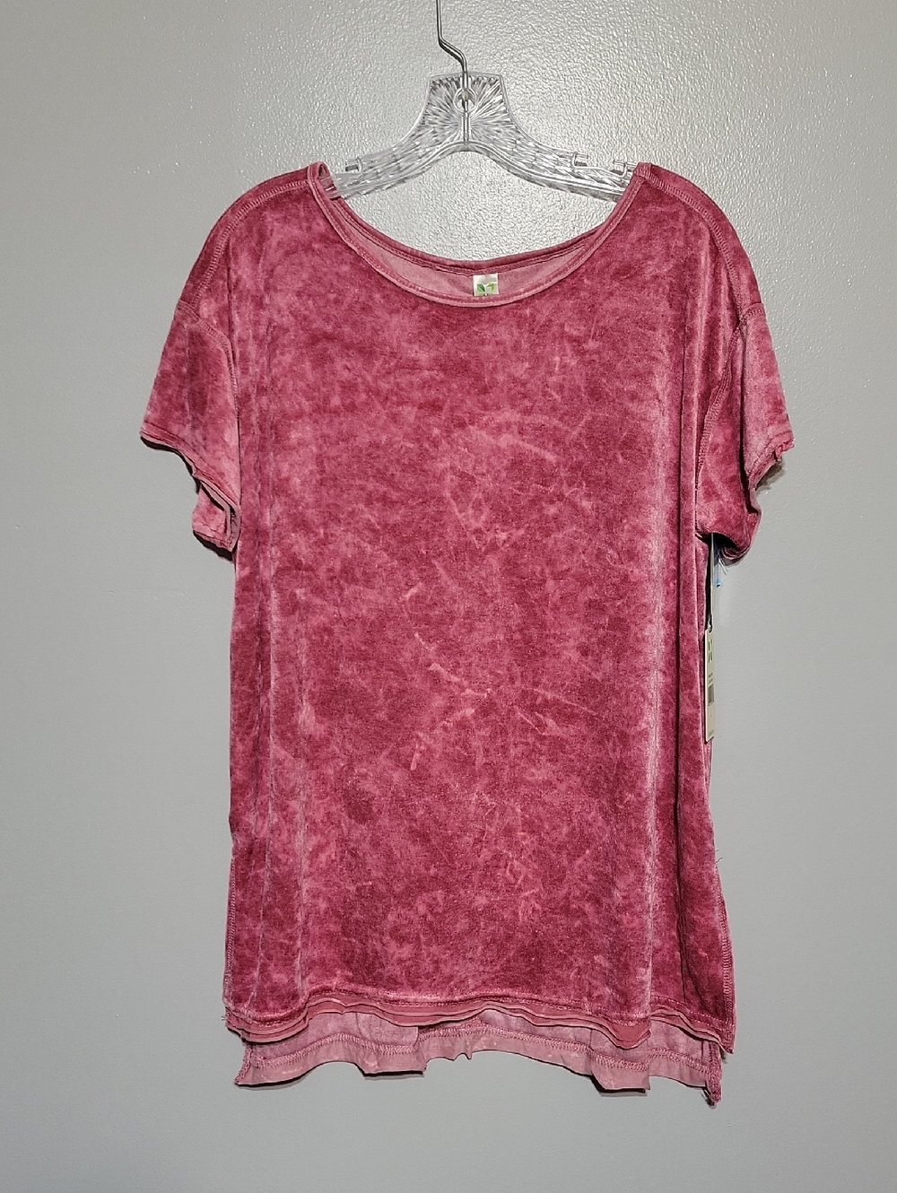 Green Tea Womens Washed Pink Crushed Velvet High Low Hem Boho Retro Top Sz Large